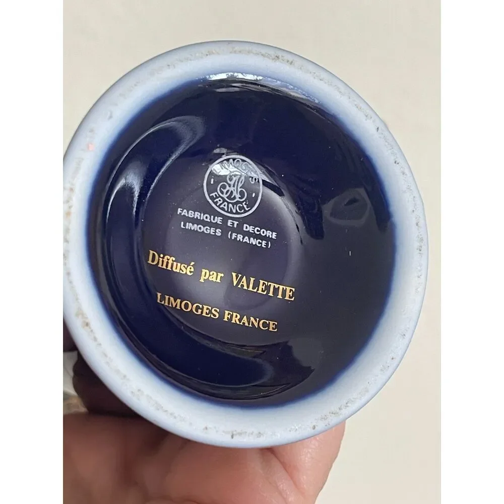 VTG Limoges France Cobalt Blue & Gold Butterfly Floral Vase Diffuse Par Valette